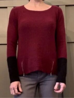Eileen Fisher Yak Merino Wool Sweater Zipper Detail Colorblock Sleeve Size XS